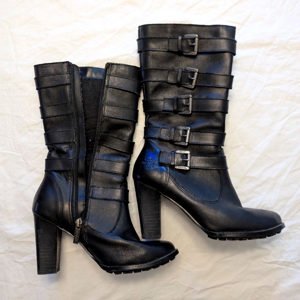 Harley-Davidson D83513 Chillion 10" Leather 5-Buckle Boots Hi-Heel